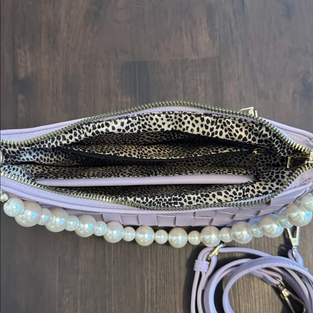 WOMENS HANDBAG DETACHABLE PEARL STRAP ADJUSTABLE CROSSBODY PURPLE WOVEN